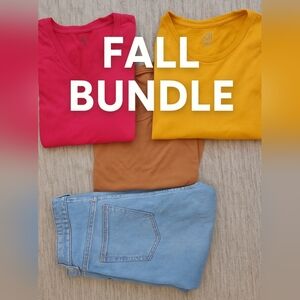 Colorful  Bundle: 3 Women Cotton Shirts Size L+Jeans H&M Size 14